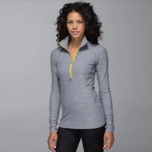 Lululemon Race Your Pace 1/2 Zip Pullover 4 Heathered Slate Gray Thumbholes Run